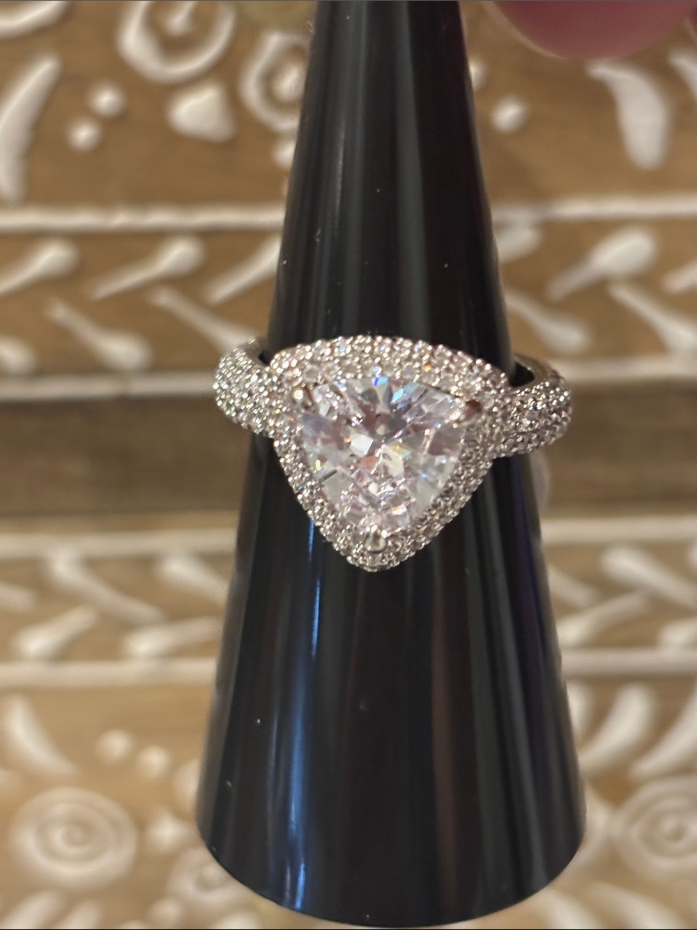 Trillion-Cut Pavé Halo Ring in Silver with Clear Stone